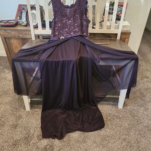 R & M Richards Purple Lace Maxi Dress